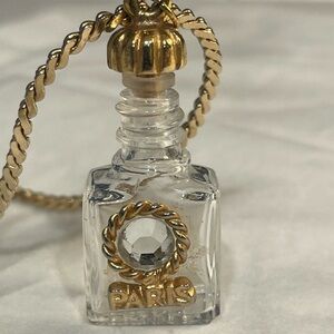 Pendant - Paris Perfume Bottle gold & clear glass. Detailed stopper comes off.